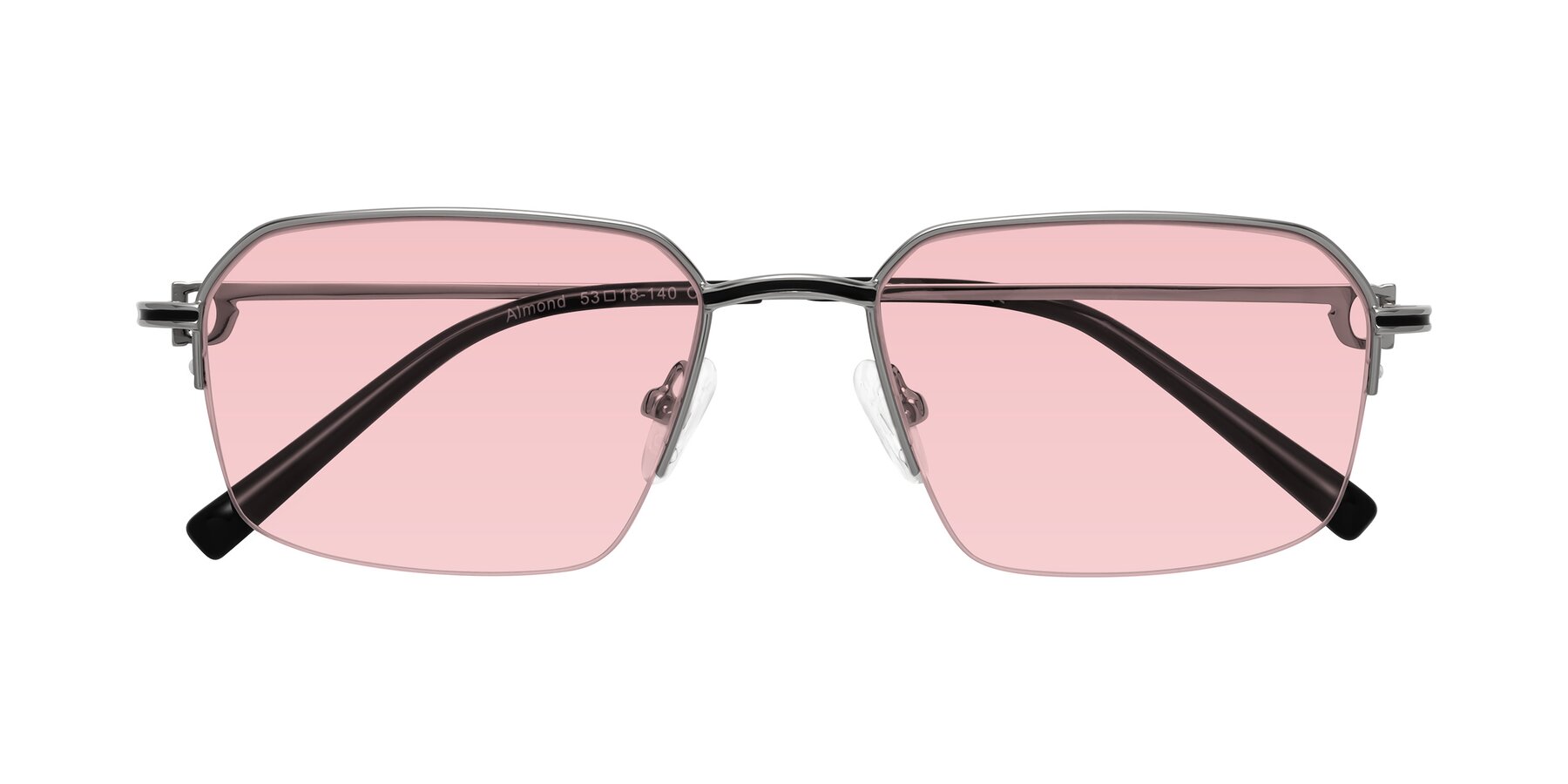 Folded Front of Almond in Silver with Light Garnet Tinted Lenses