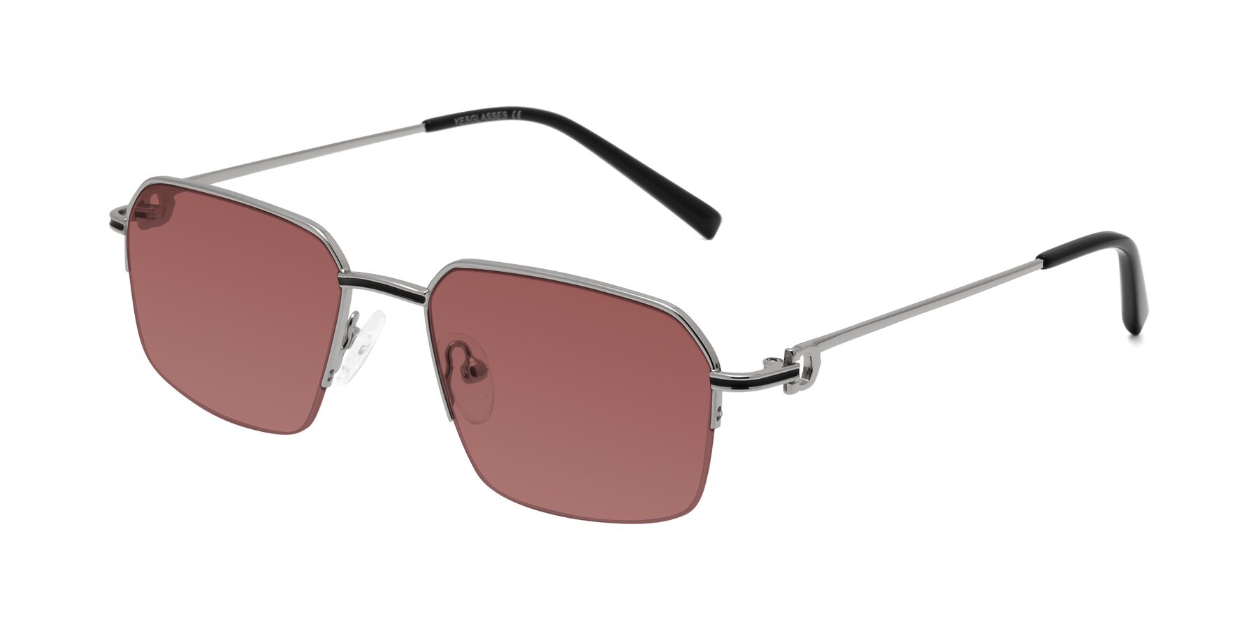 Angle of Almond in Silver with Garnet Tinted Lenses