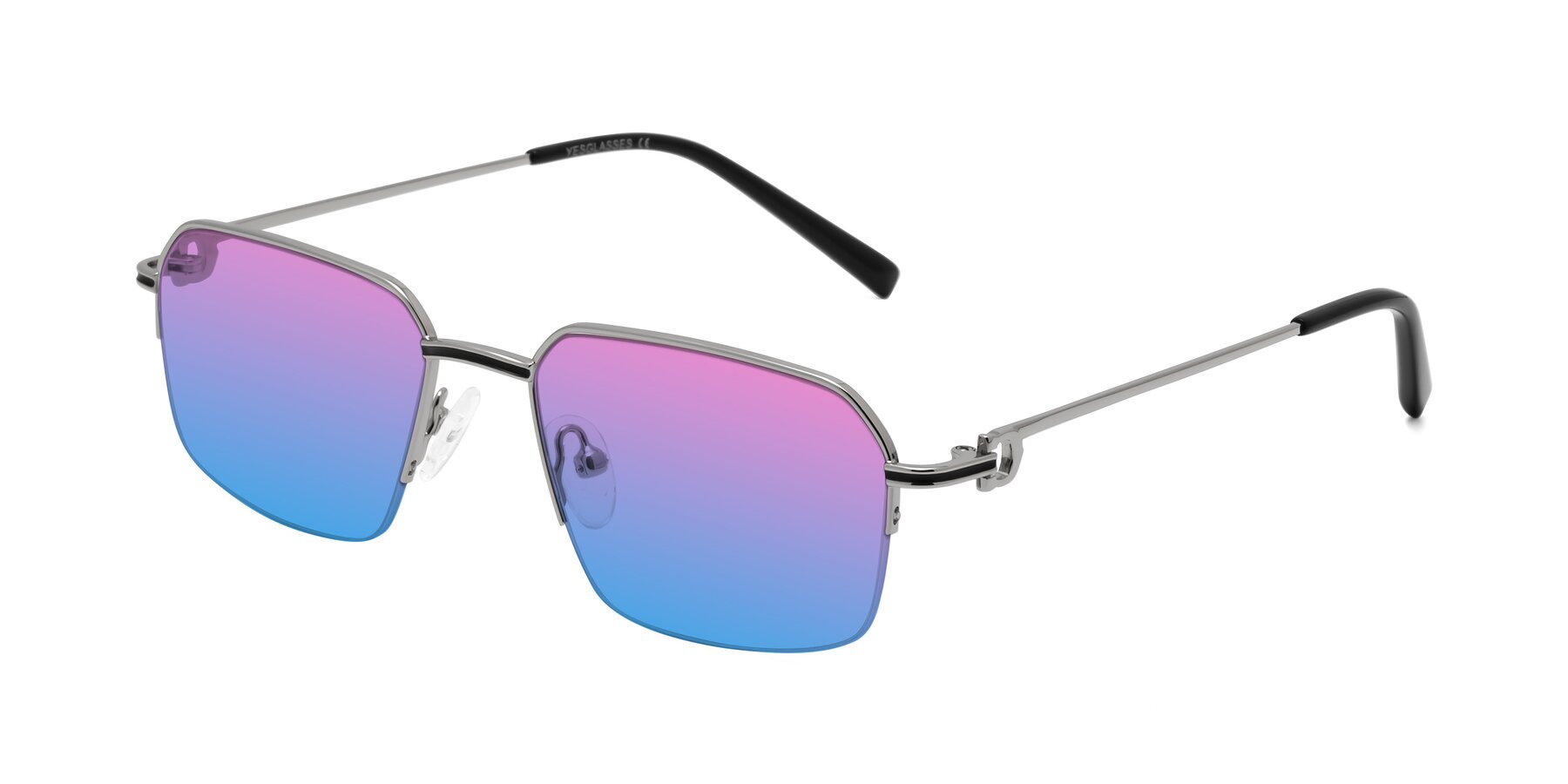 Angle of Almond in Silver with Pink / Blue Gradient Lenses