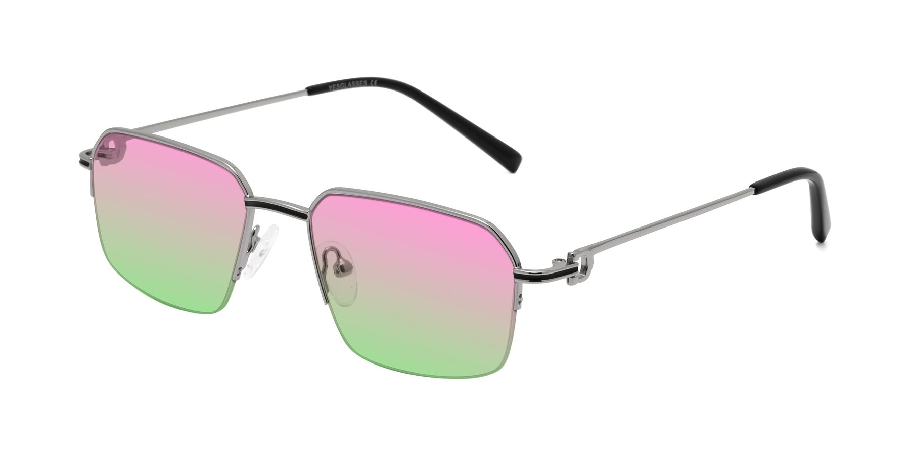 Angle of Almond in Silver with Pink / Green Gradient Lenses