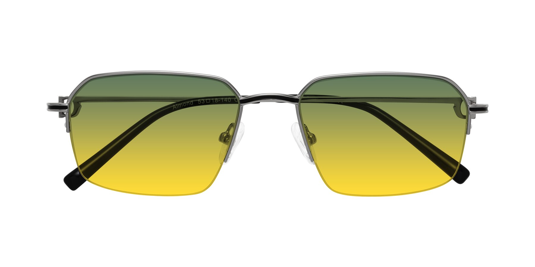 Folded Front of Almond in Silver with Green / Yellow Gradient Lenses