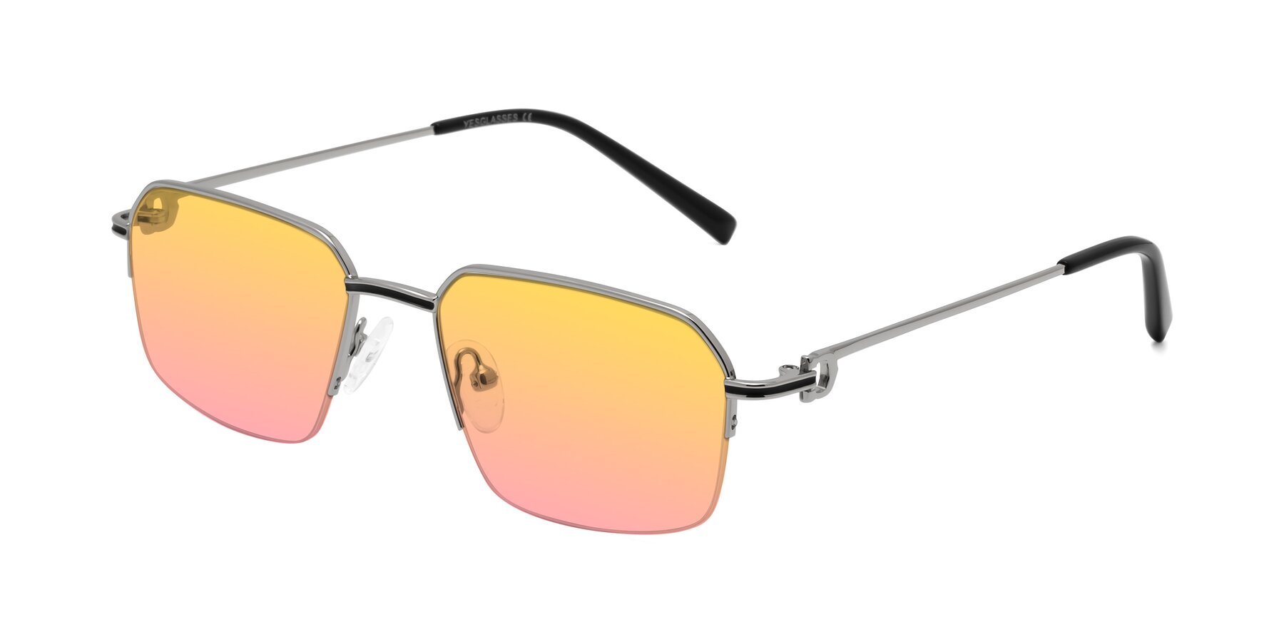 Angle of Almond in Silver with Yellow / Pink Gradient Lenses