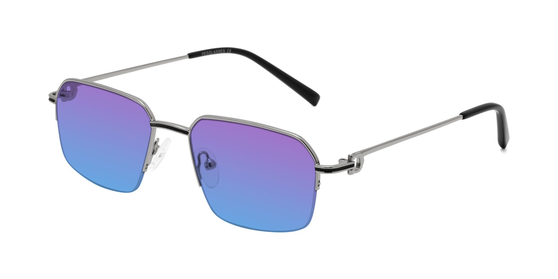 Angle of Almond in Silver with Purple / Blue Gradient Lenses