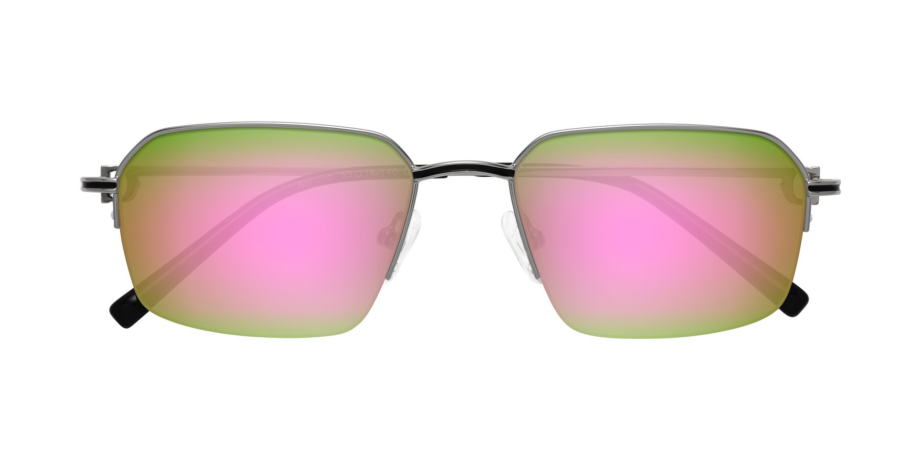 Folded Front of Almond in Silver with Pink Mirrored Lenses