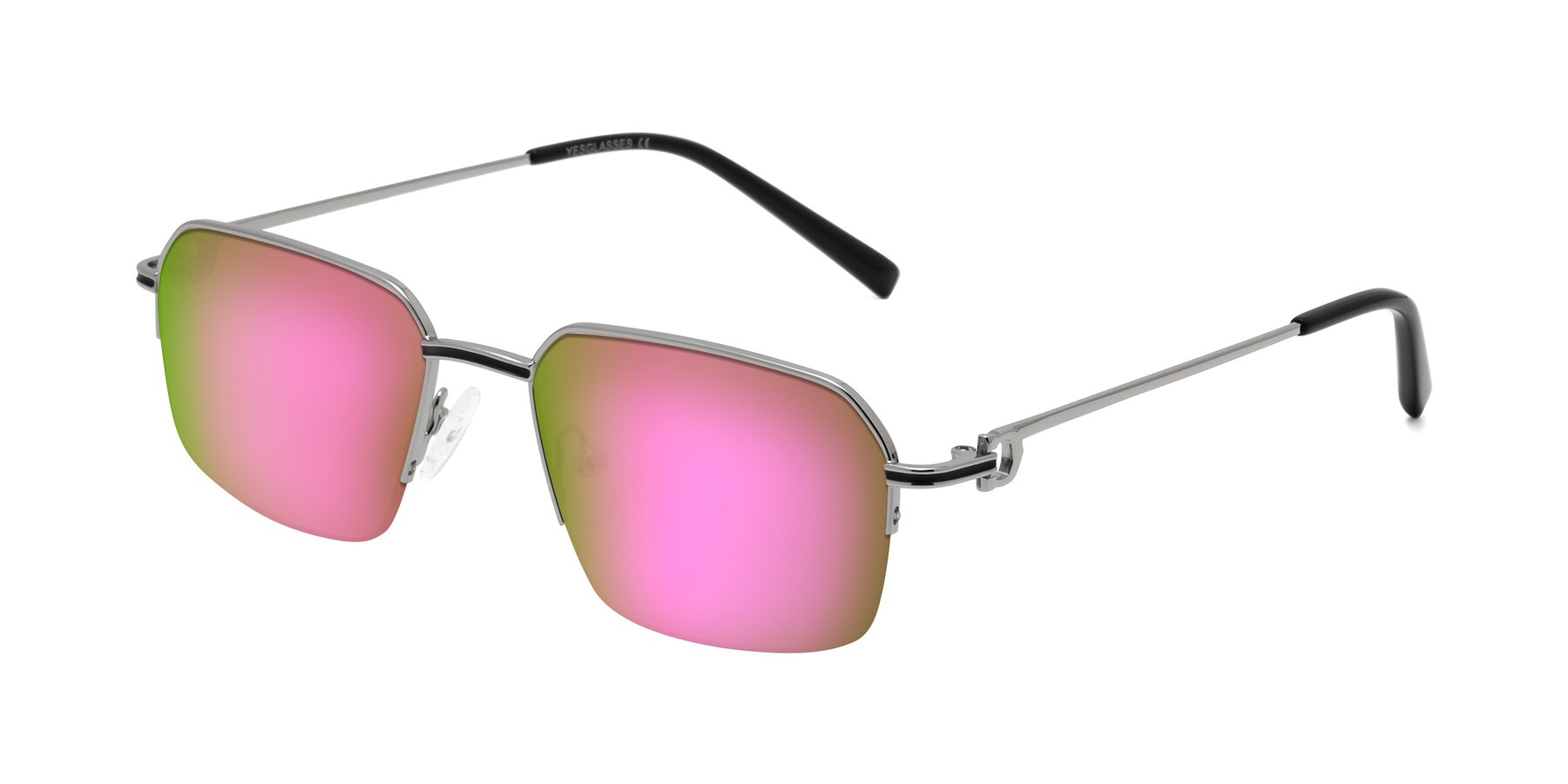 Angle of Almond in Silver with Pink Mirrored Lenses