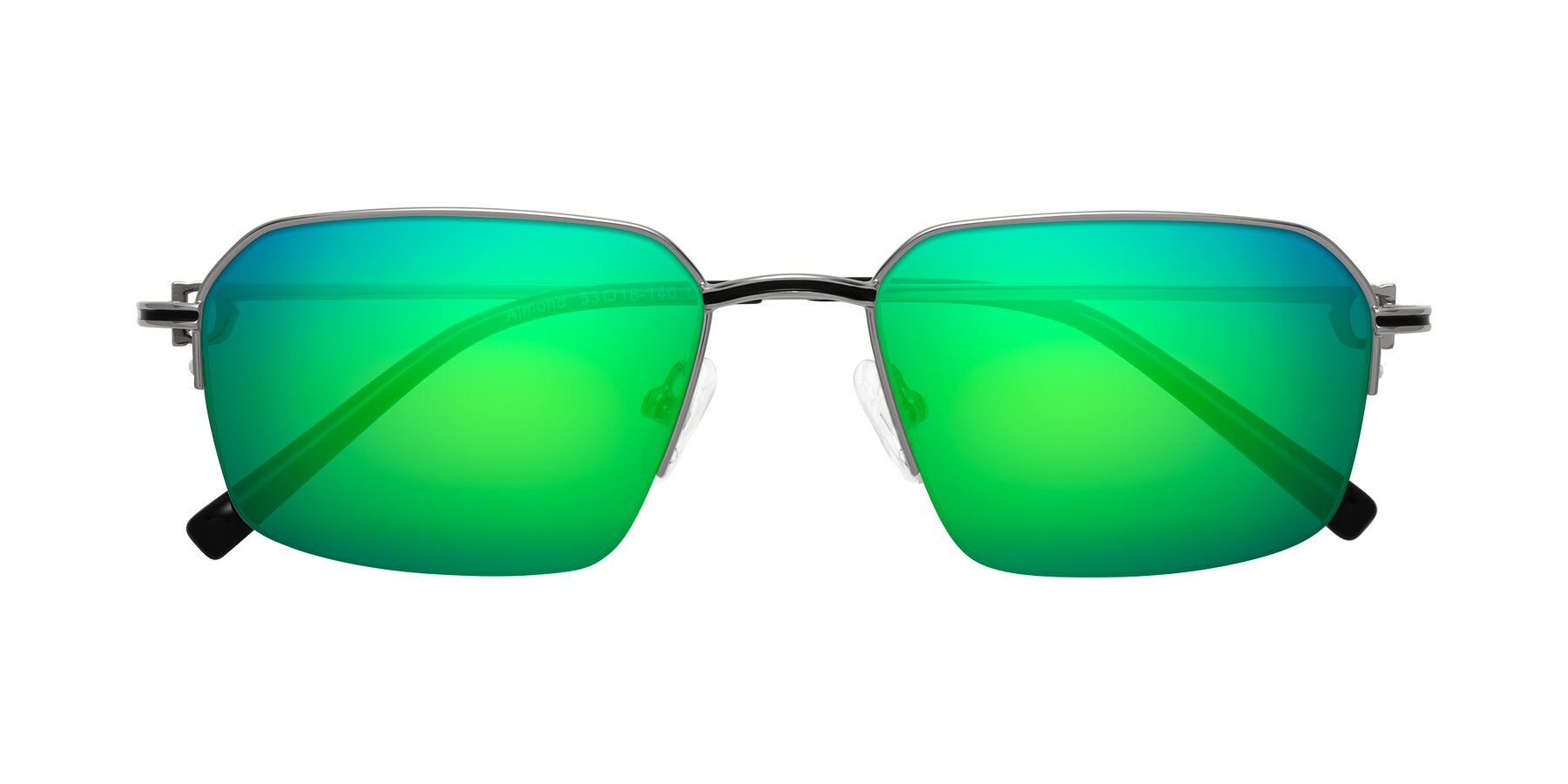 Folded Front of Almond in Silver with Green Mirrored Lenses