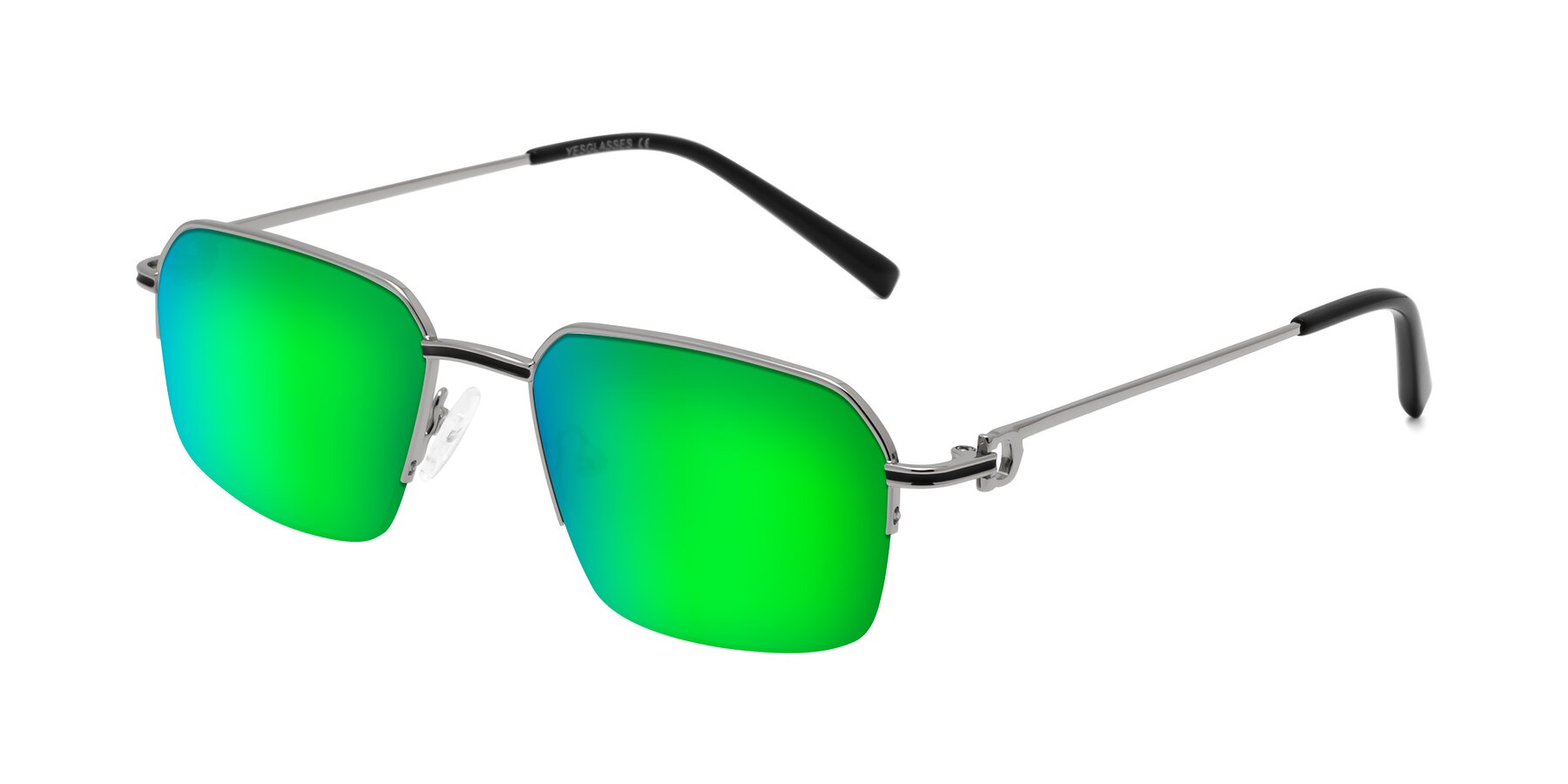 Angle of Almond in Silver with Green Mirrored Lenses