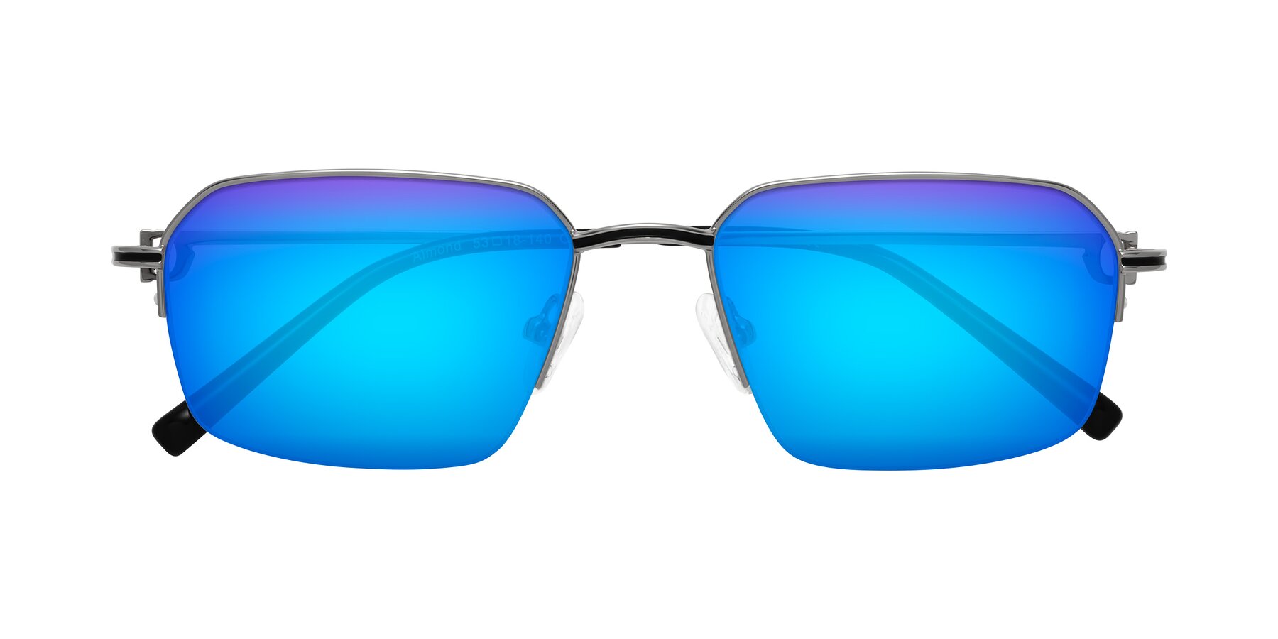 Folded Front of Almond in Silver with Blue Mirrored Lenses