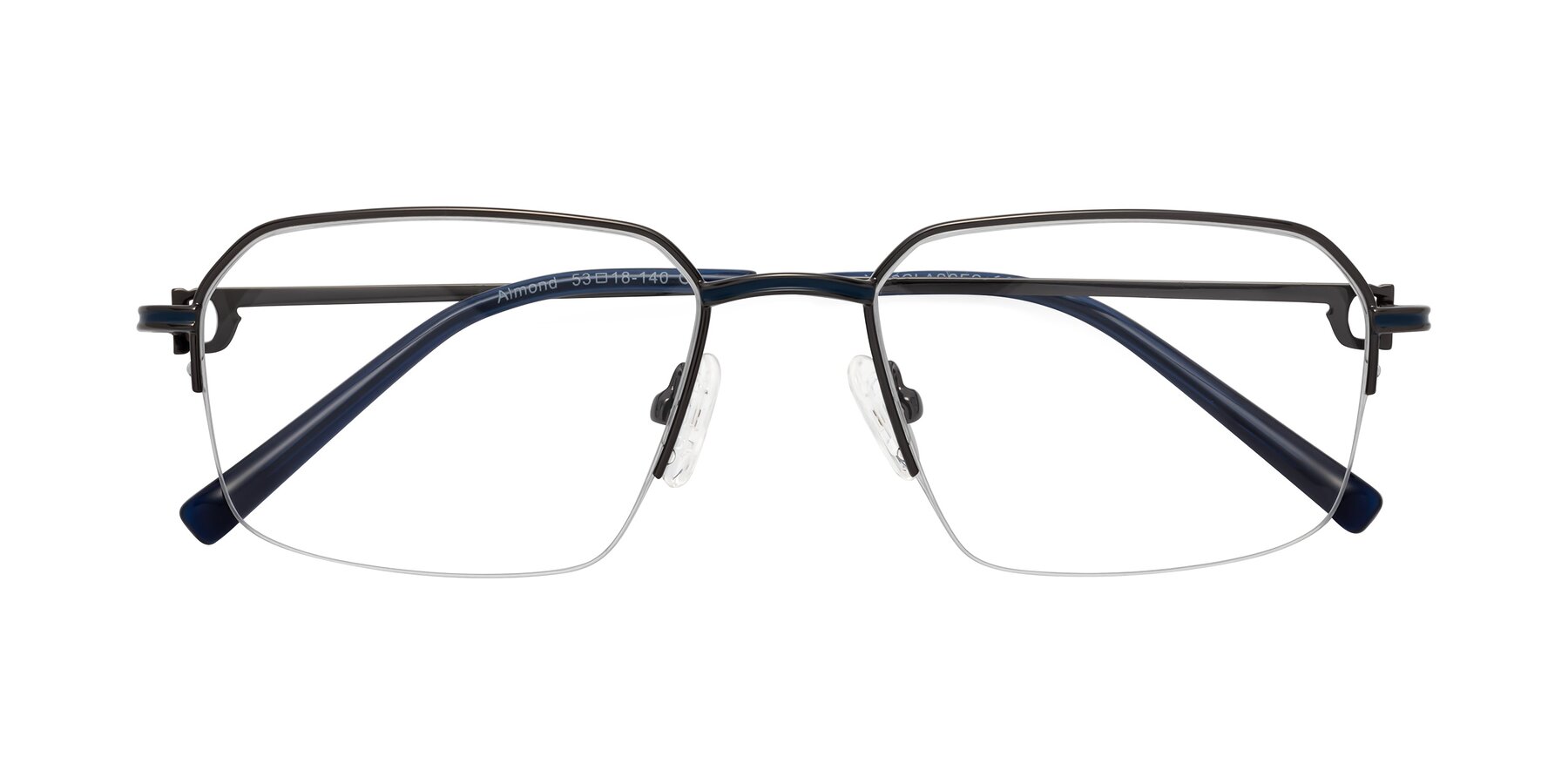 Folded Front of Almond in Gunmetal with Clear Eyeglass Lenses