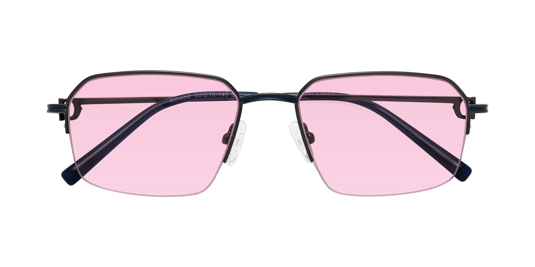 Folded Front of Almond in Gunmetal with Light Pink Tinted Lenses