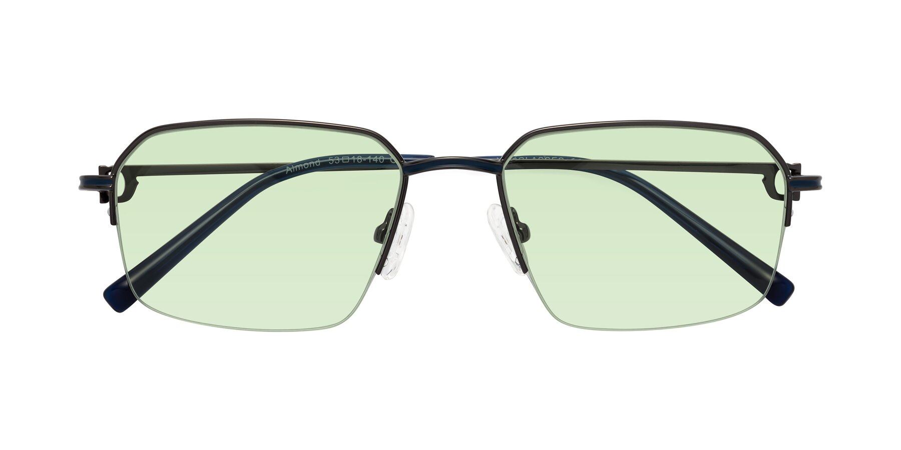 Folded Front of Almond in Gunmetal with Light Green Tinted Lenses