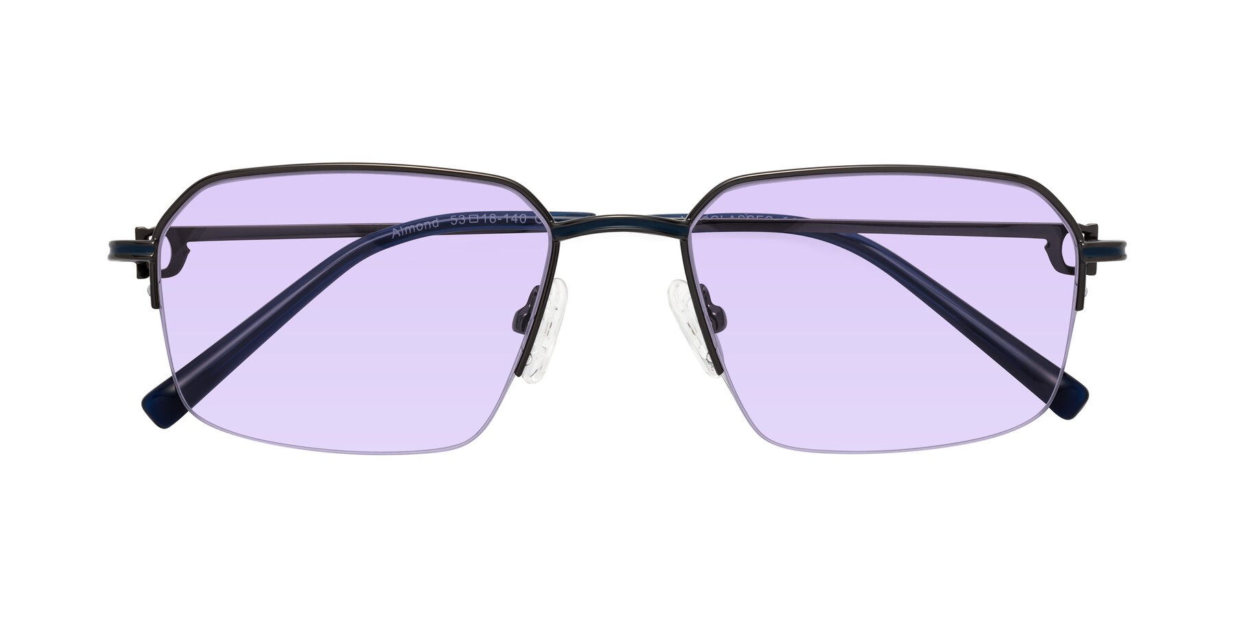 Folded Front of Almond in Gunmetal with Light Purple Tinted Lenses