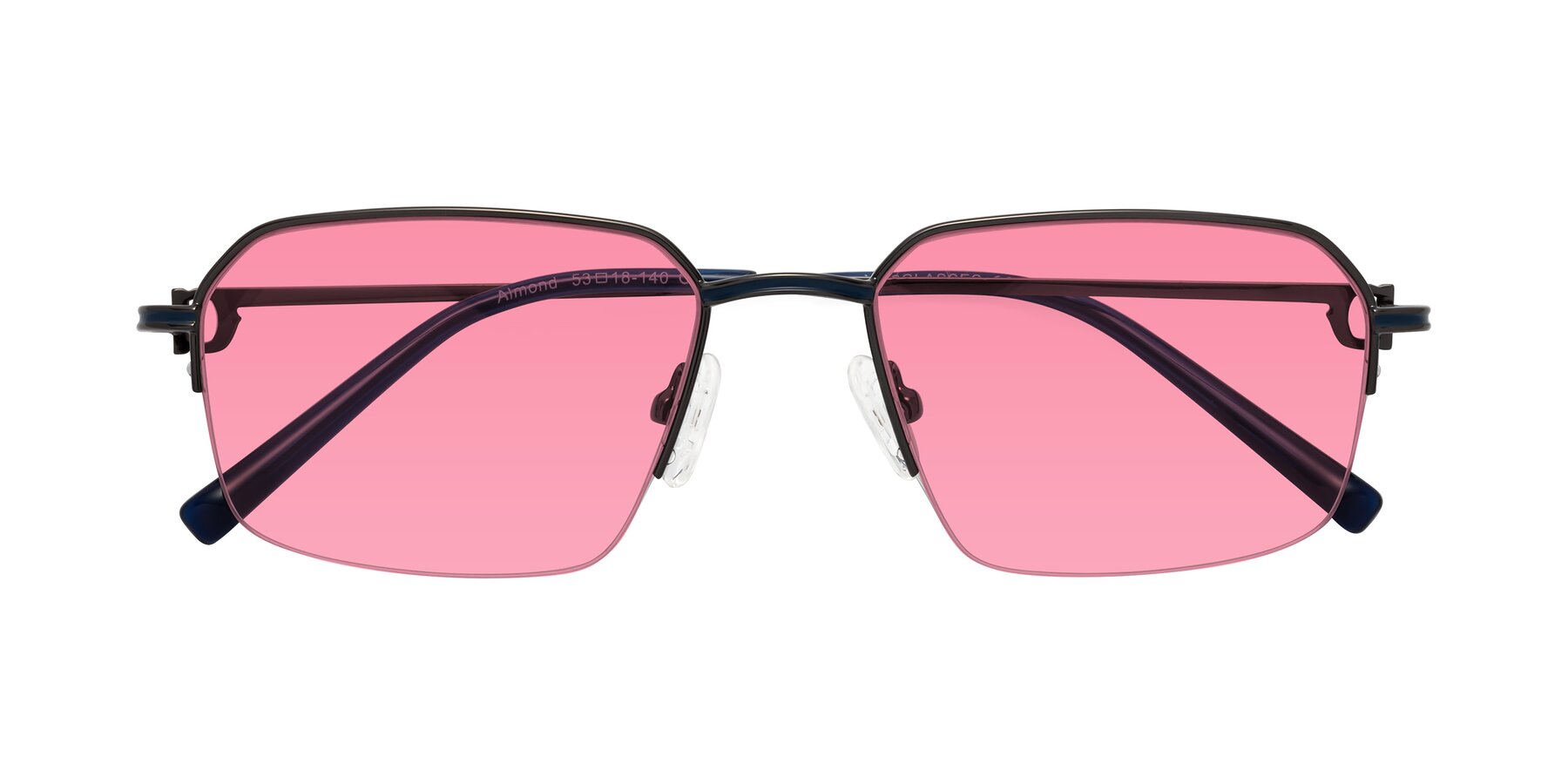 Folded Front of Almond in Gunmetal with Pink Tinted Lenses