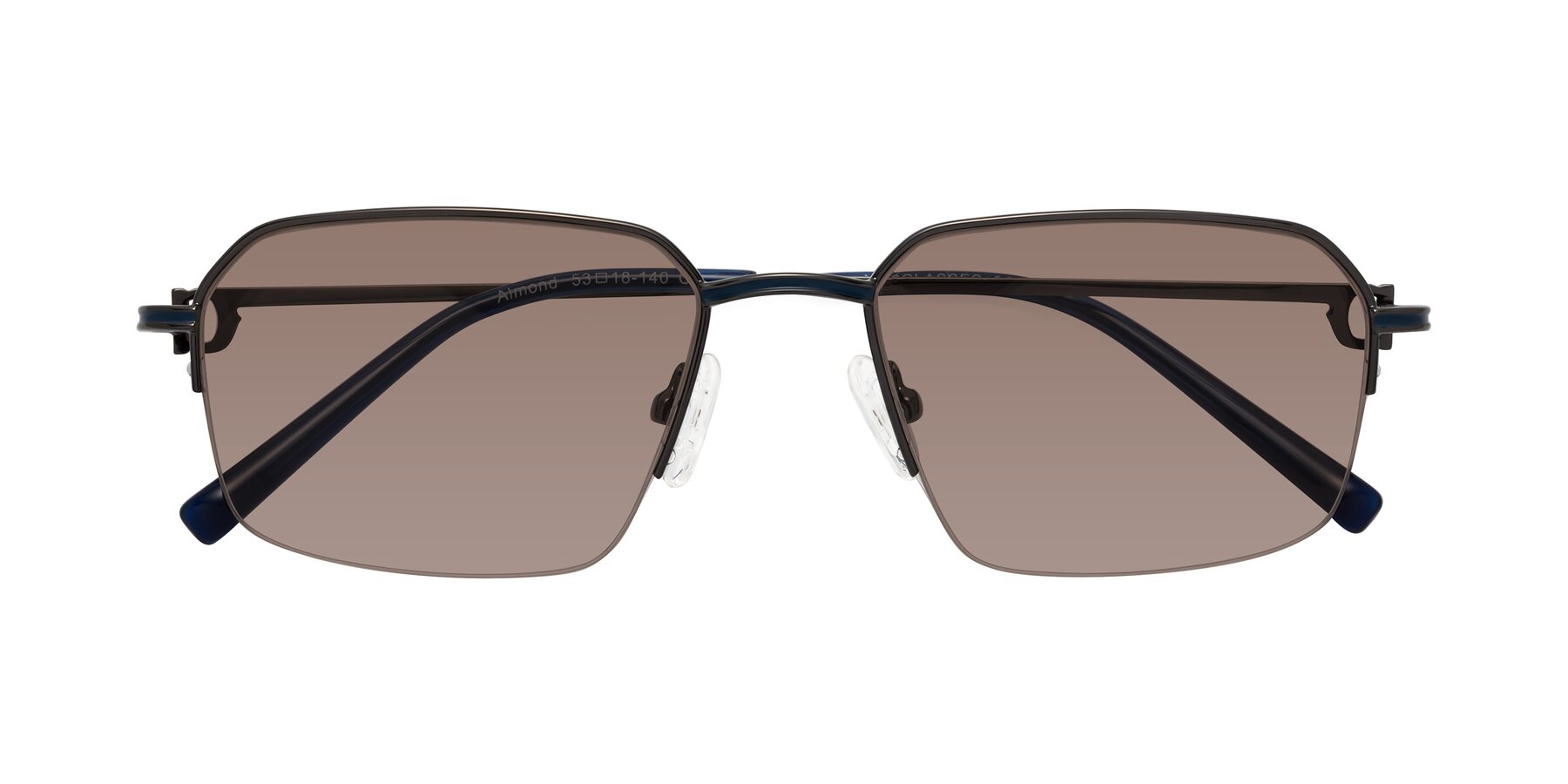 Folded Front of Almond in Gunmetal with Medium Brown Tinted Lenses