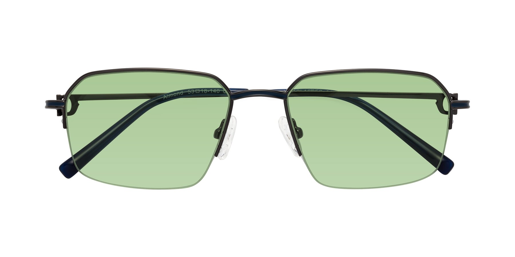 Folded Front of Almond in Gunmetal with Medium Green Tinted Lenses