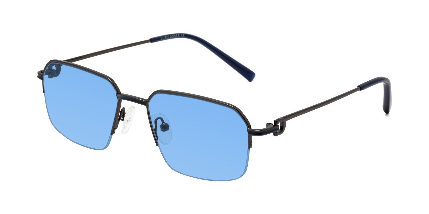 Angle of Almond in Gunmetal with Medium Blue Tinted Lenses