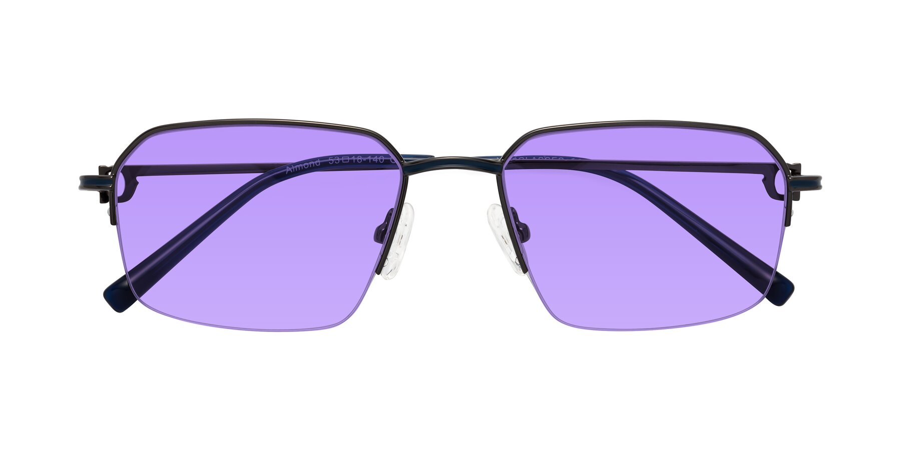 Folded Front of Almond in Gunmetal with Medium Purple Tinted Lenses