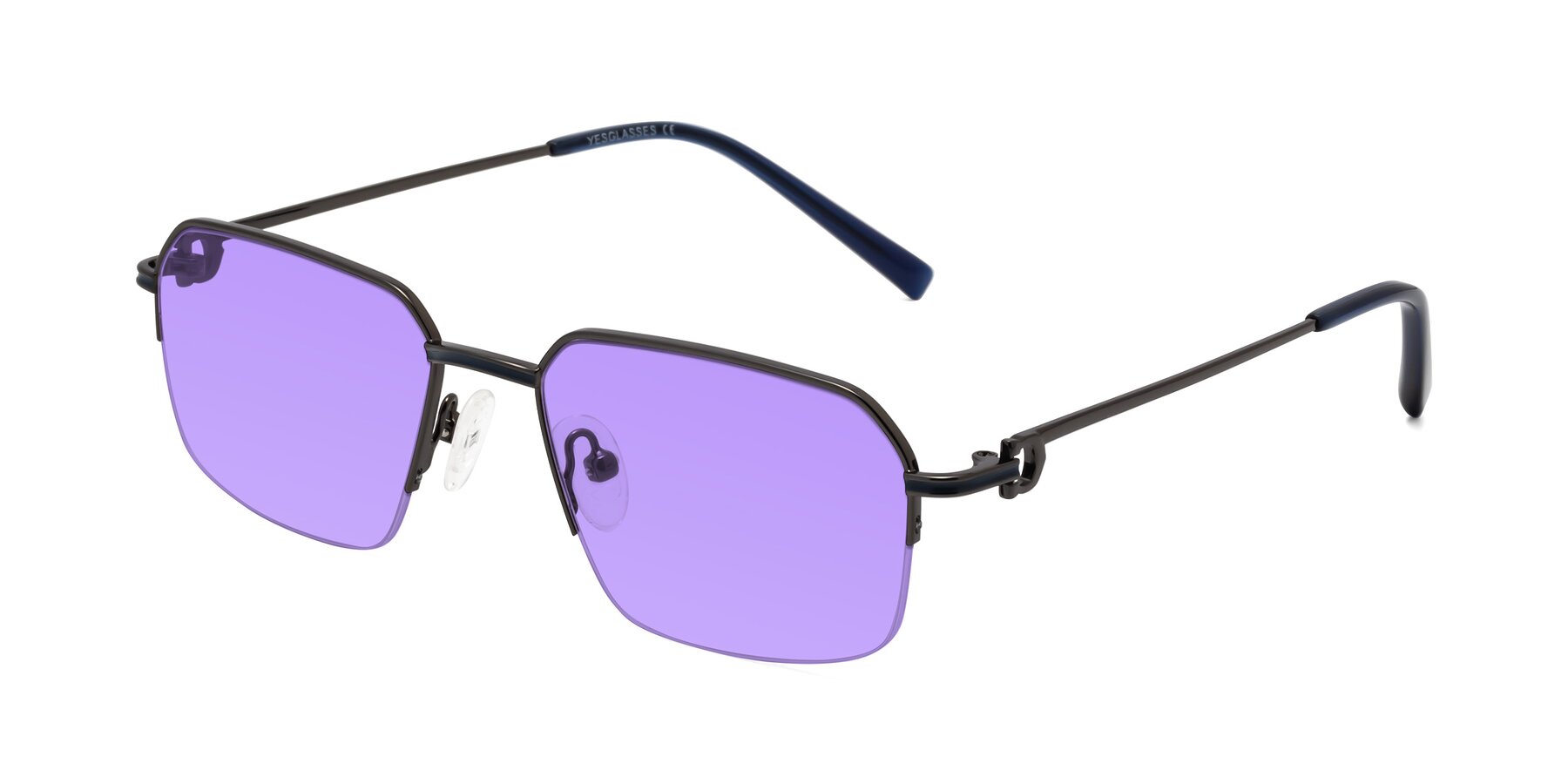 Angle of Almond in Gunmetal with Medium Purple Tinted Lenses