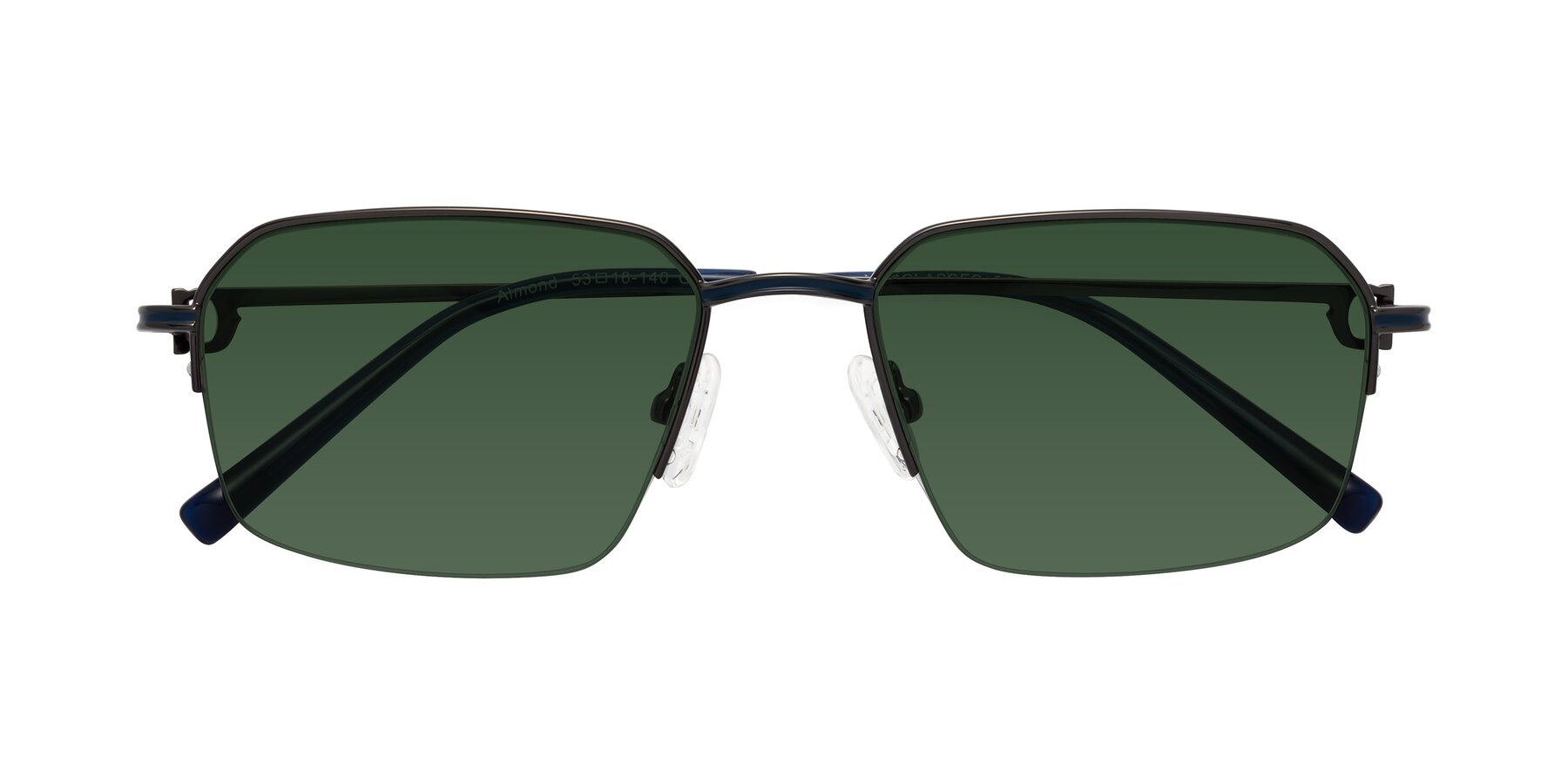 Folded Front of Almond in Gunmetal with Green Tinted Lenses