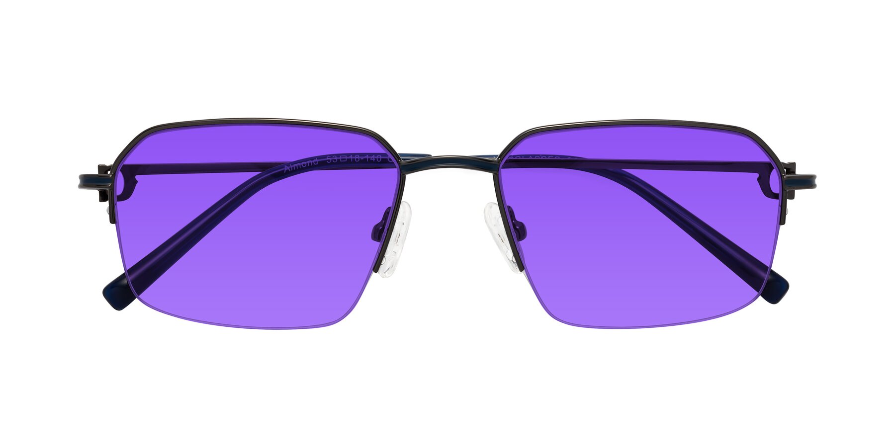 Folded Front of Almond in Gunmetal with Purple Tinted Lenses