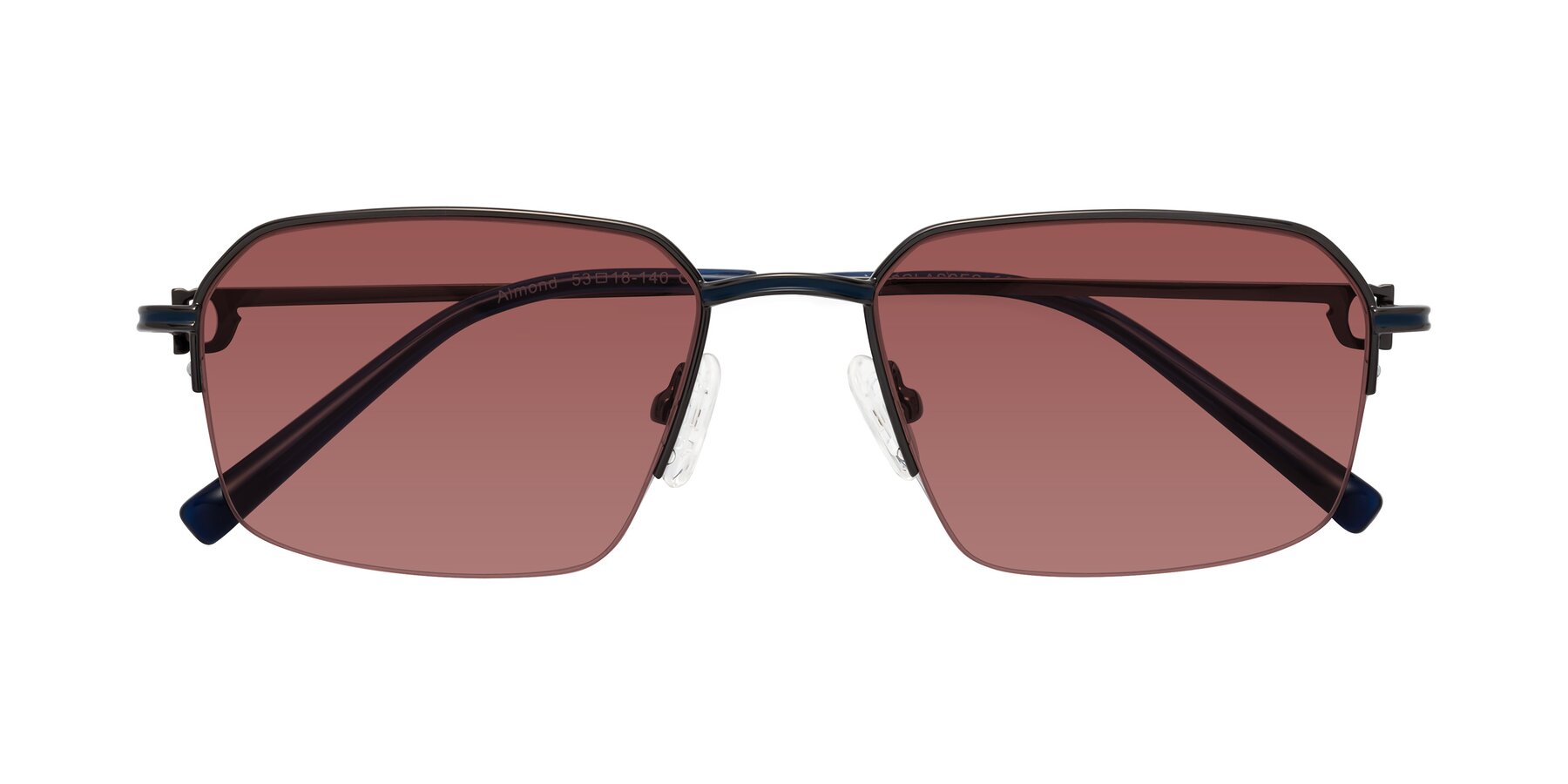 Folded Front of Almond in Gunmetal with Garnet Tinted Lenses