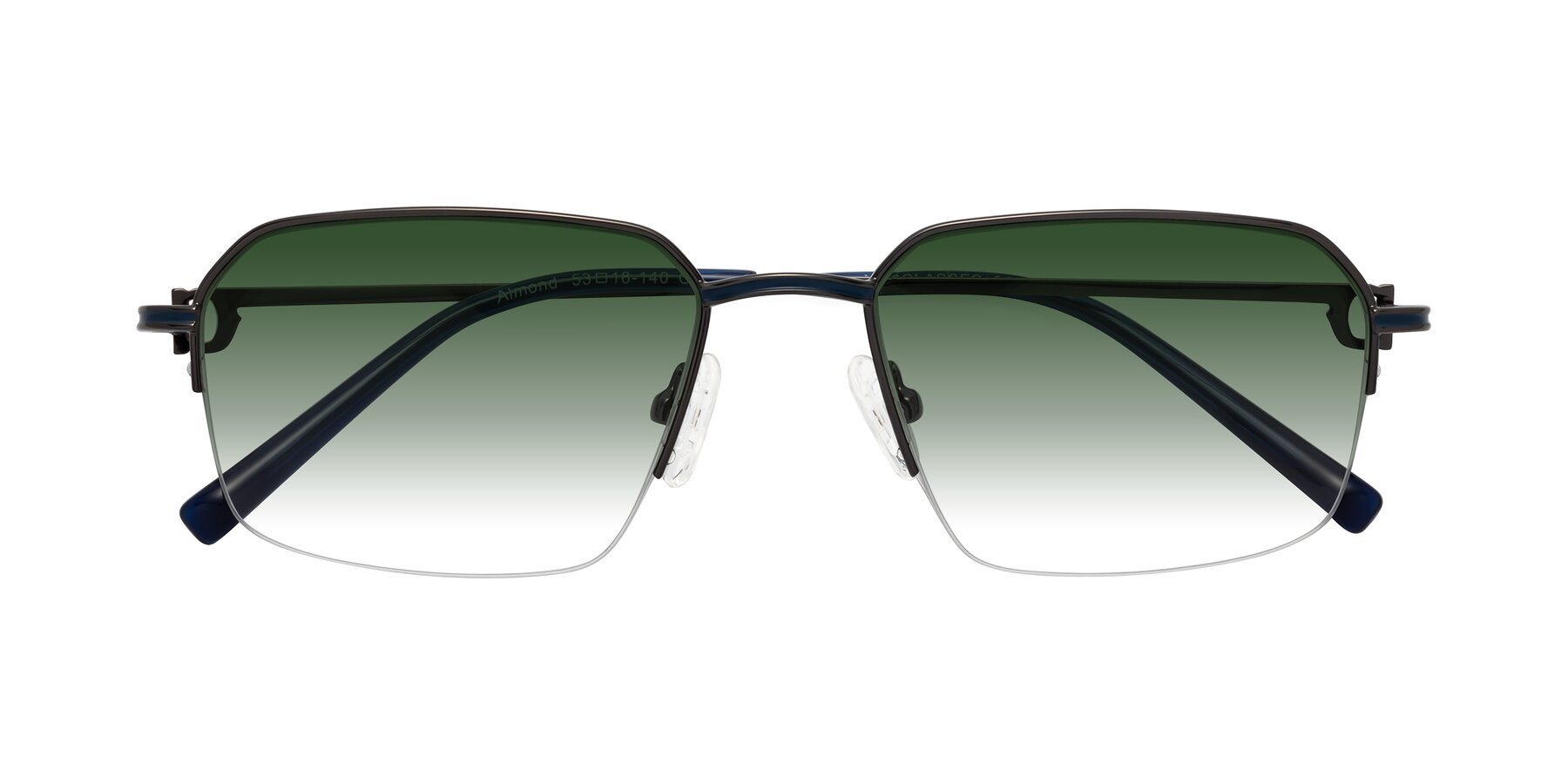 Folded Front of Almond in Gunmetal with Green Gradient Lenses