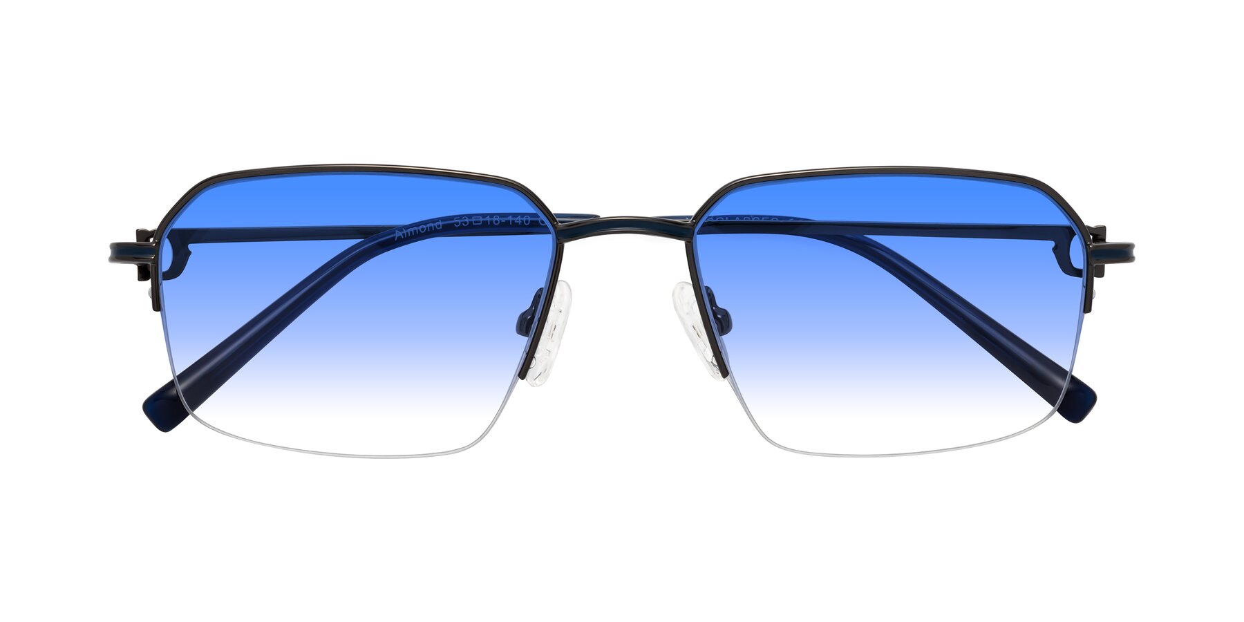 Folded Front of Almond in Gunmetal with Blue Gradient Lenses