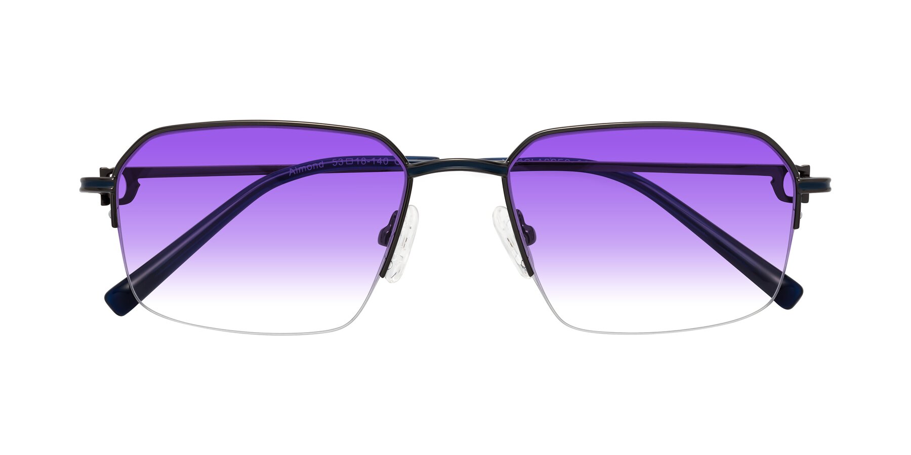 Folded Front of Almond in Gunmetal with Purple Gradient Lenses