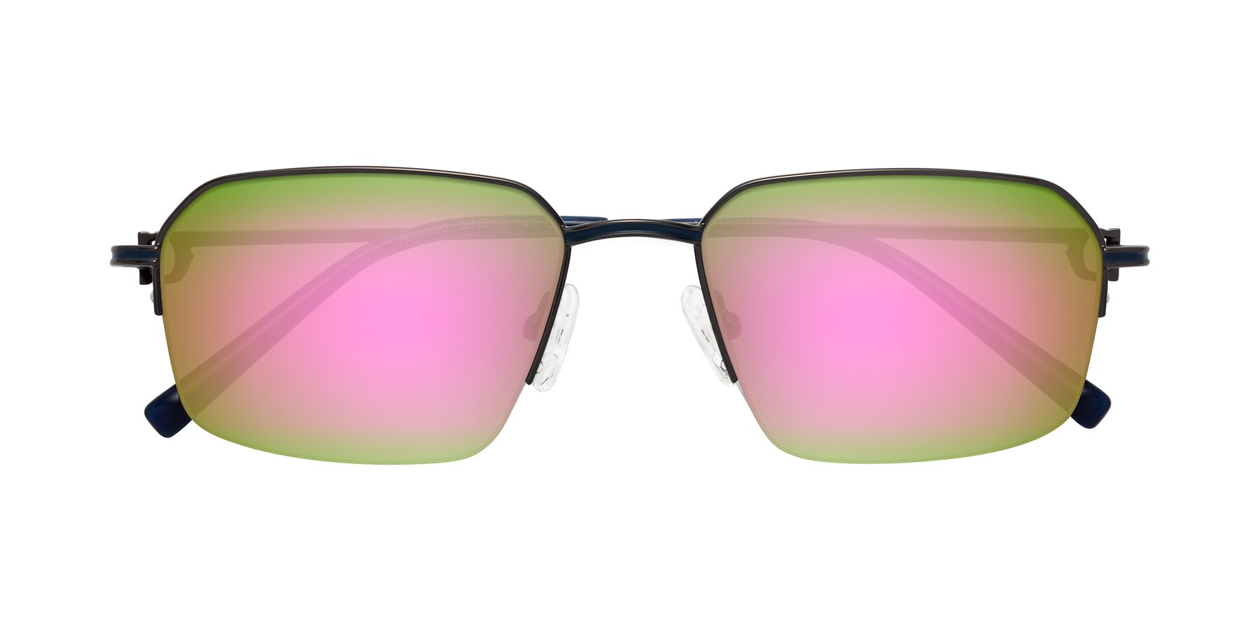 Folded Front of Almond in Gunmetal with Pink Mirrored Lenses