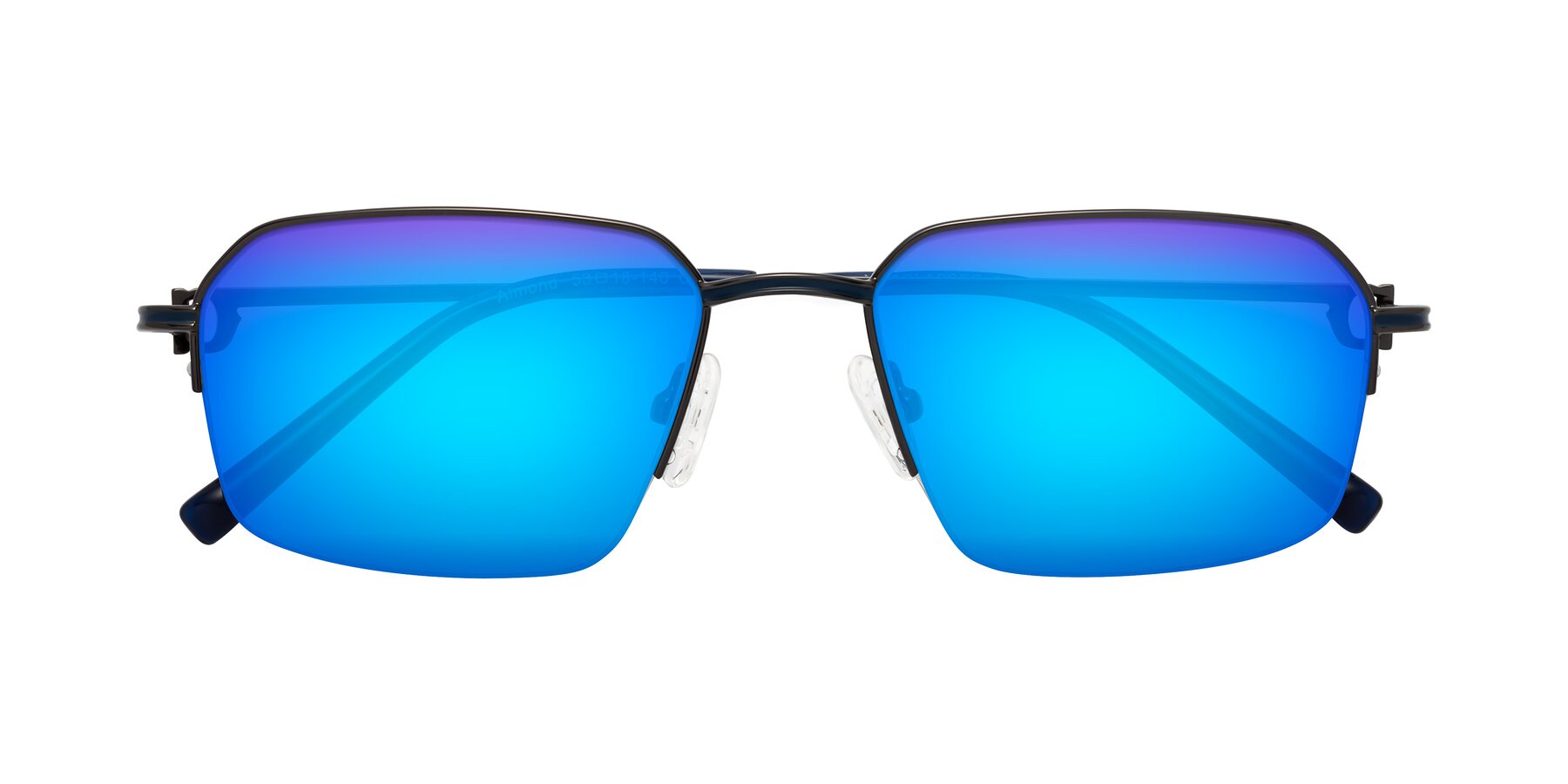 Folded Front of Almond in Gunmetal with Blue Mirrored Lenses