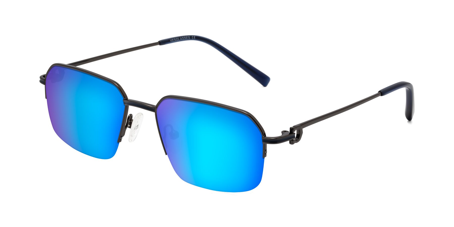 Angle of Almond in Gunmetal with Blue Mirrored Lenses