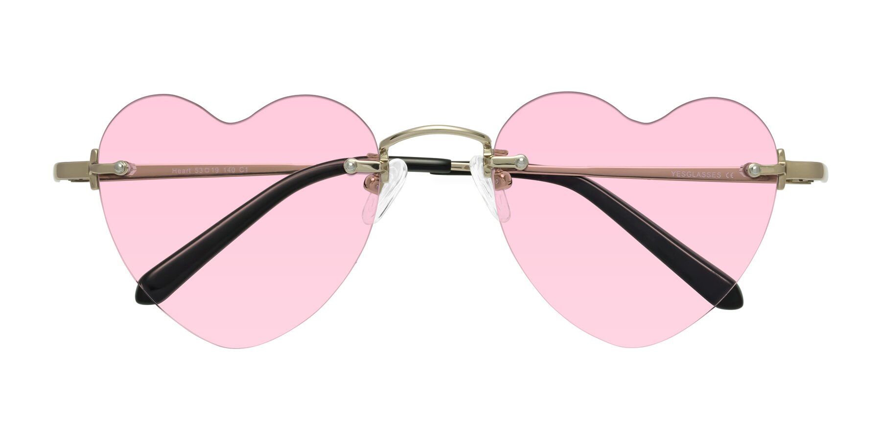 Folded Front of Heart in Gold with Light Pink Tinted Lenses