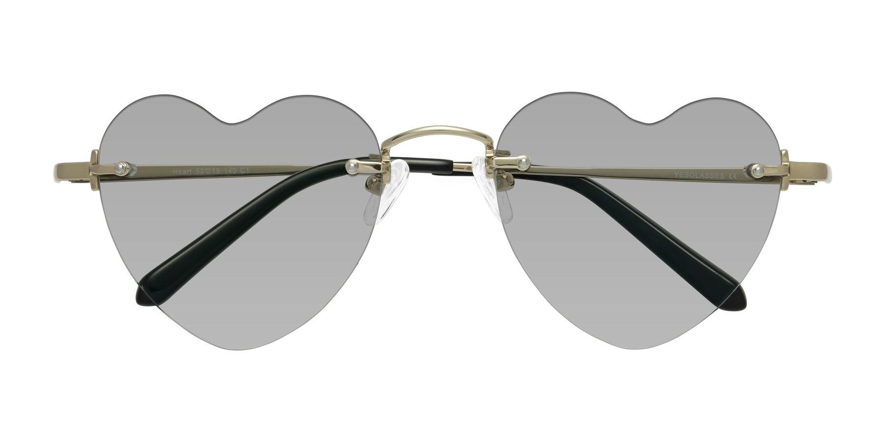 Folded Front of Heart in Gold with Light Gray Tinted Lenses