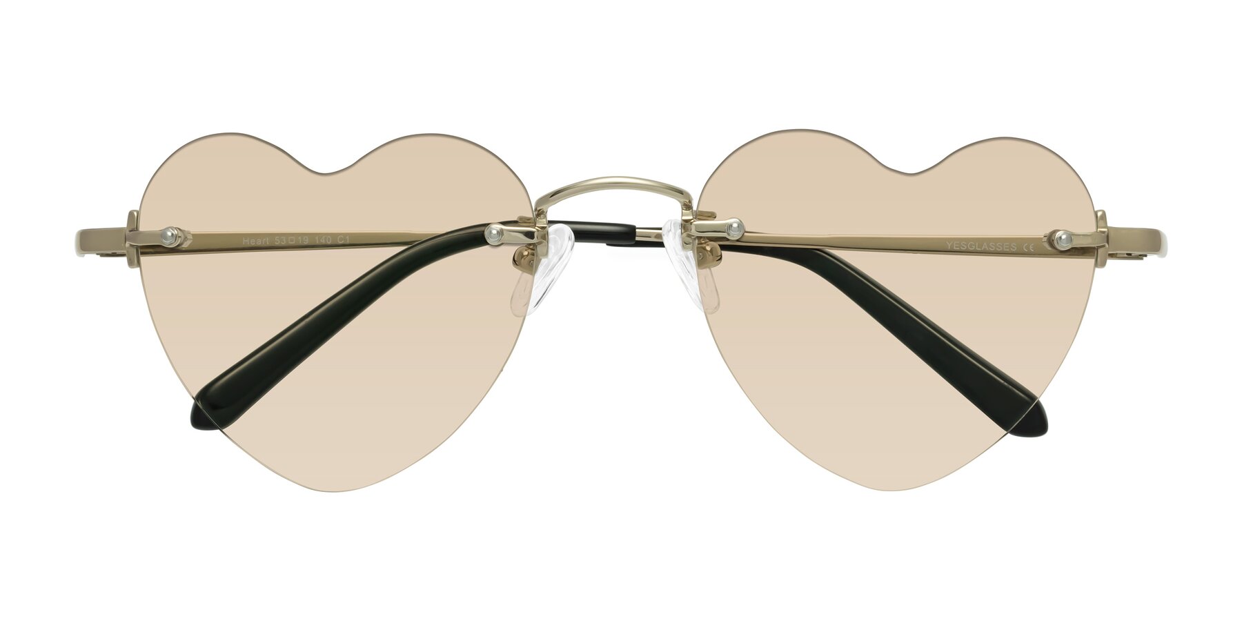 Folded Front of Heart in Gold with Light Brown Tinted Lenses