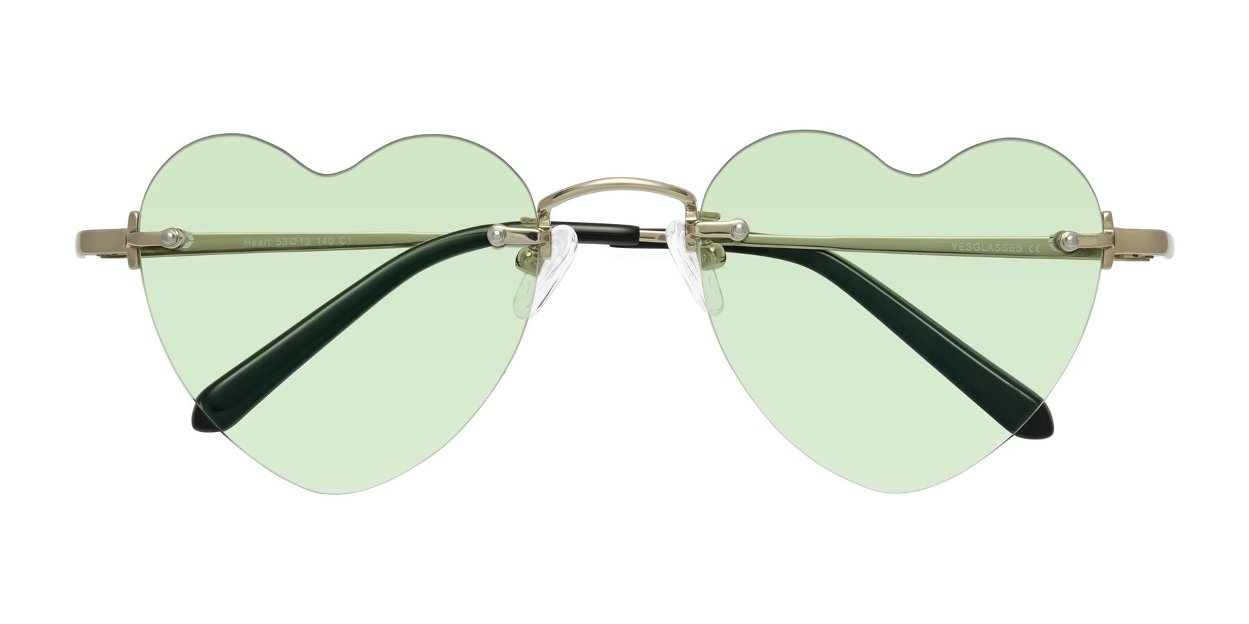 Folded Front of Heart in Gold with Light Green Tinted Lenses