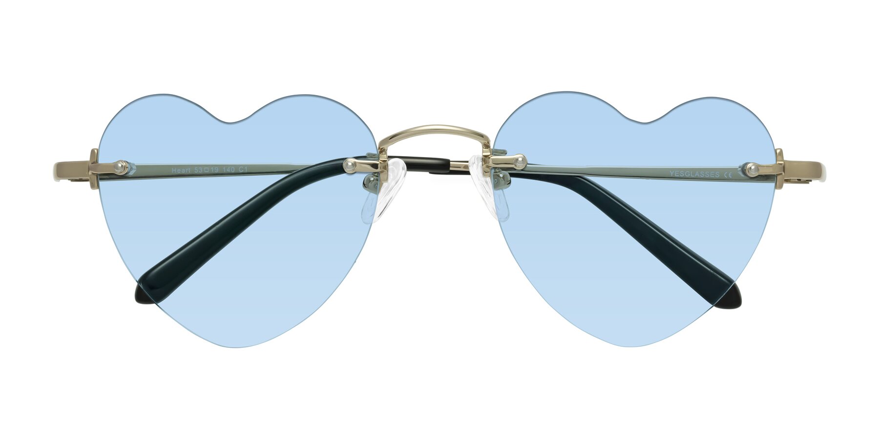 Folded Front of Heart in Gold with Light Blue Tinted Lenses