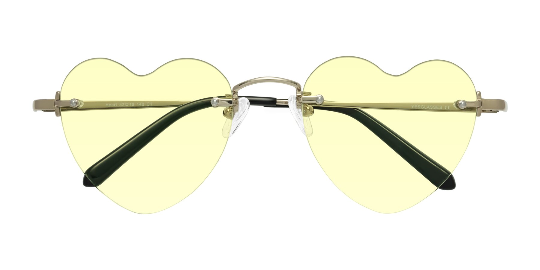 Folded Front of Heart in Gold with Light Yellow Tinted Lenses