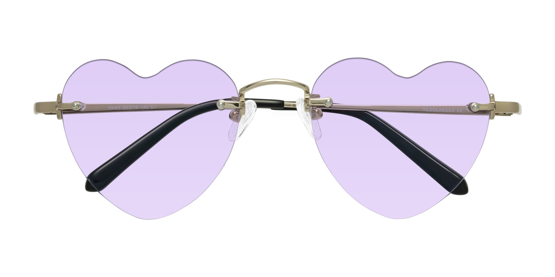 Folded Front of Heart in Gold with Light Purple Tinted Lenses