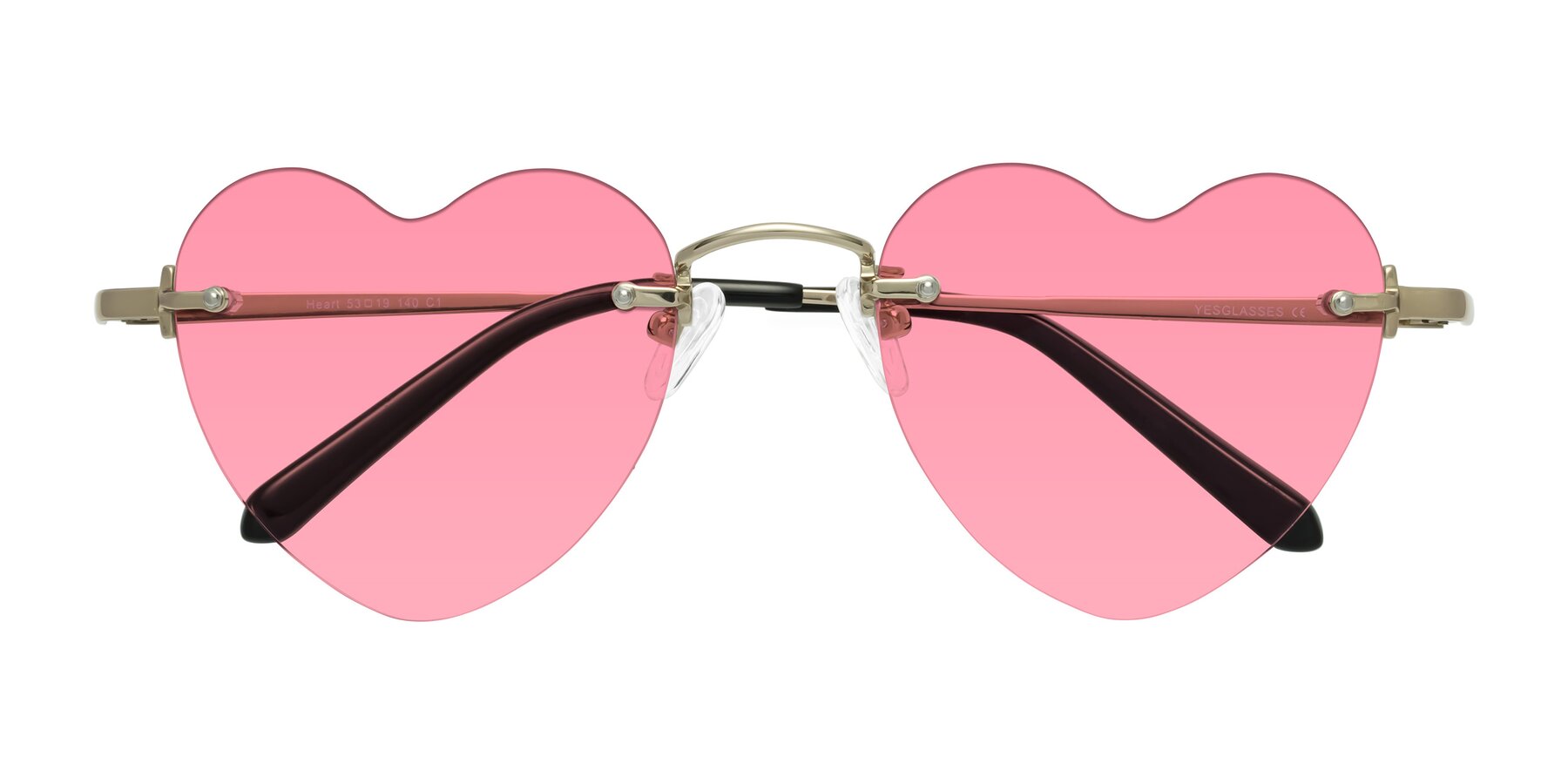 Folded Front of Heart in Gold with Pink Tinted Lenses