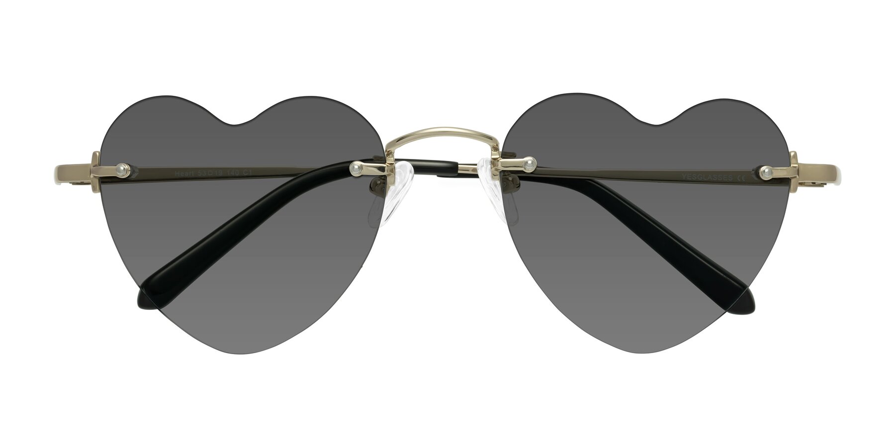 Folded Front of Heart in Gold with Medium Gray Tinted Lenses