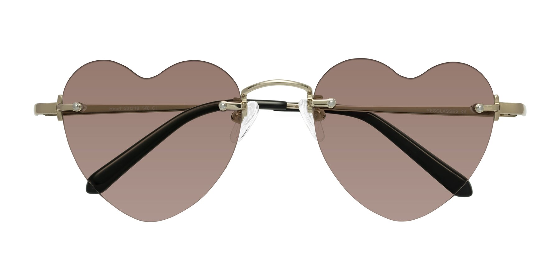 Folded Front of Heart in Gold with Medium Brown Tinted Lenses