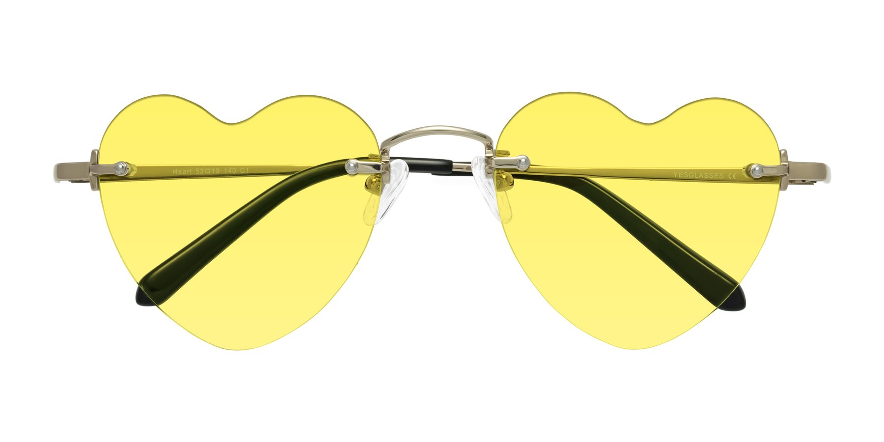 Folded Front of Heart in Gold with Medium Yellow Tinted Lenses