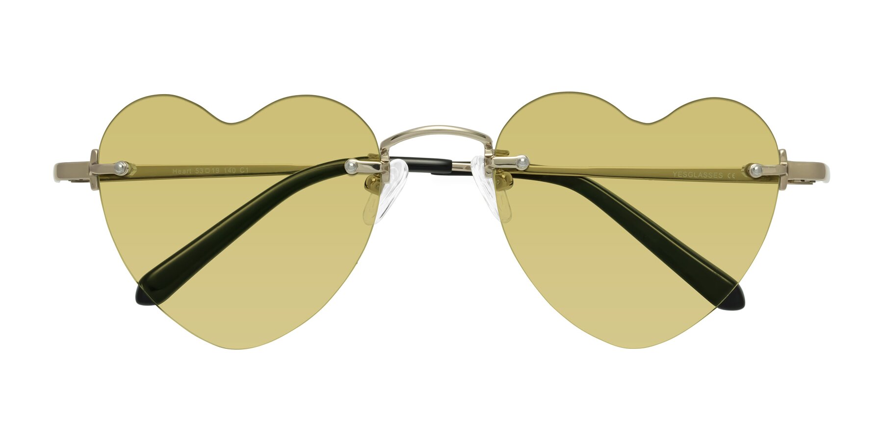 Folded Front of Heart in Gold with Medium Champagne Tinted Lenses