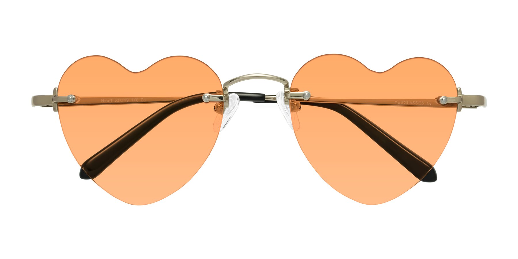 Folded Front of Heart in Gold with Medium Orange Tinted Lenses