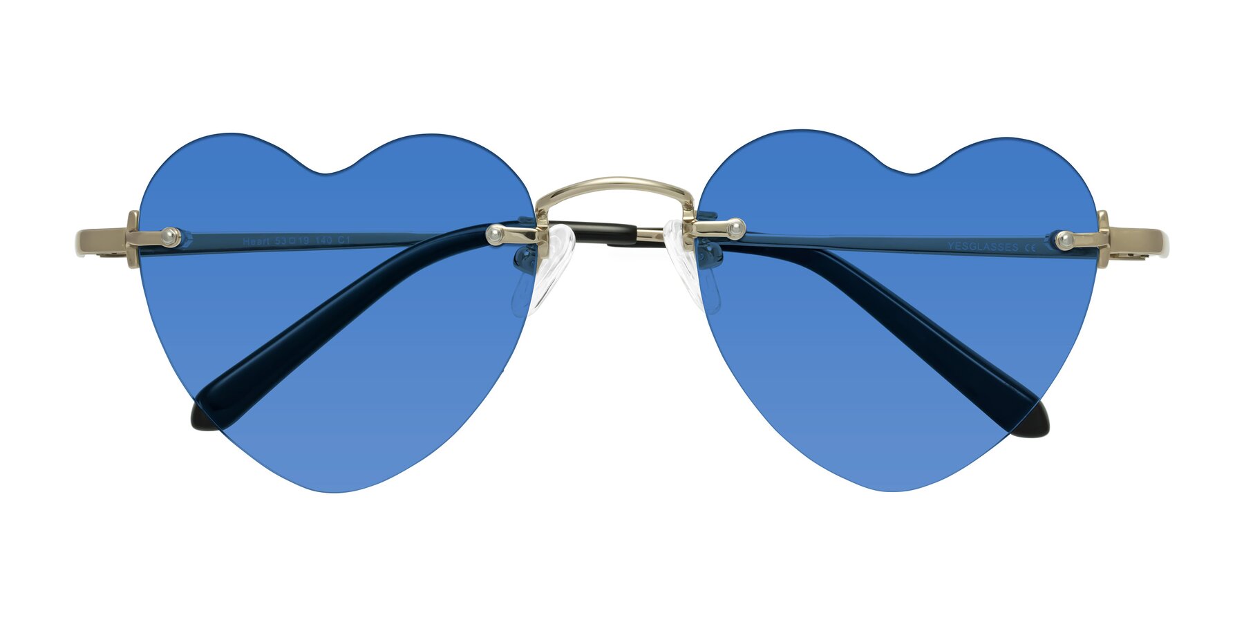 Folded Front of Heart in Gold with Blue Tinted Lenses