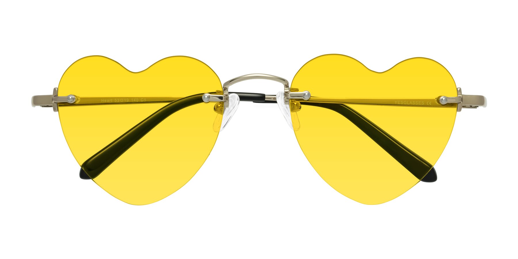 Folded Front of Heart in Gold with Yellow Tinted Lenses