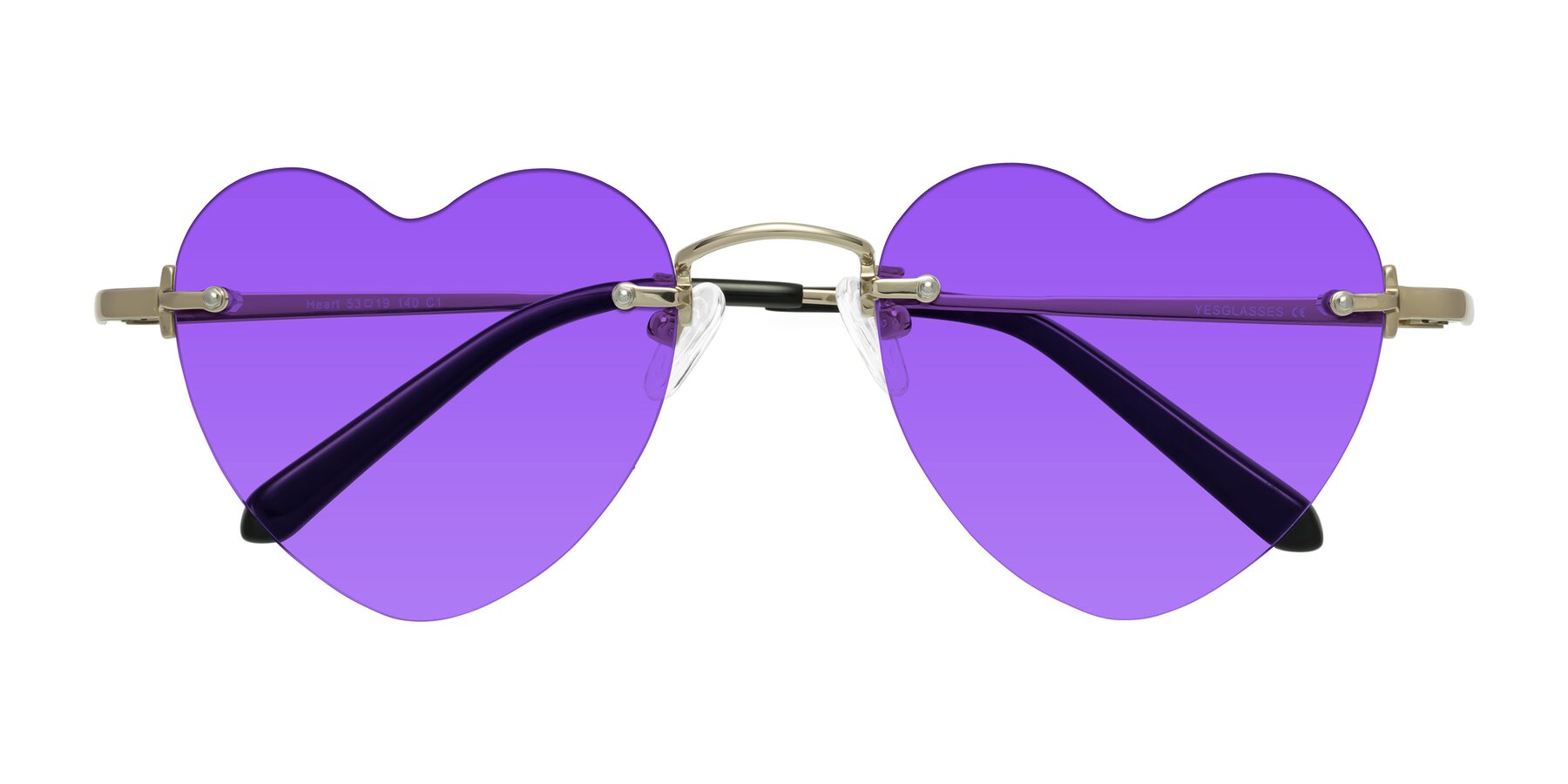 Folded Front of Heart in Gold with Purple Tinted Lenses