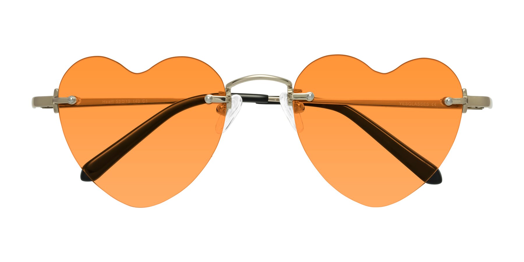 Folded Front of Heart in Gold with Orange Tinted Lenses