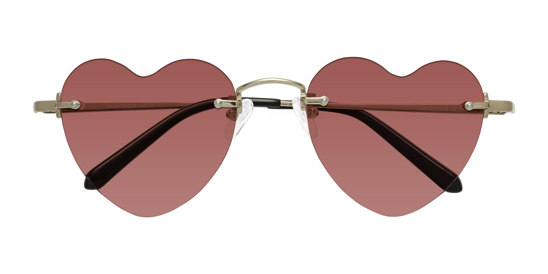 Folded Front of Heart in Gold with Garnet Tinted Lenses