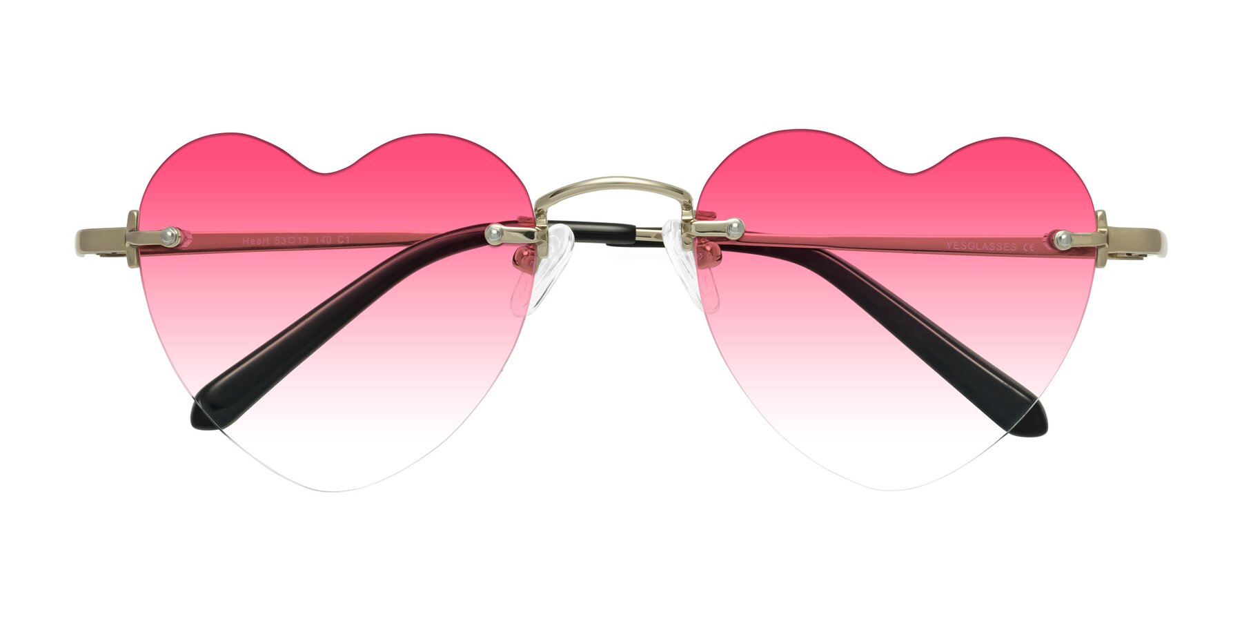 Folded Front of Heart in Gold with Pink Gradient Lenses